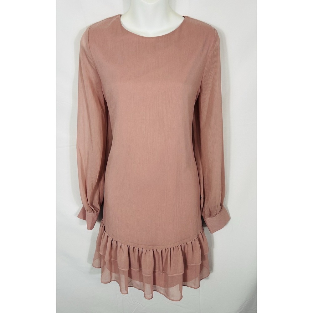 Naked Zebra Long Sleeve Pink Smocked Dress Size M Tiered Ruffle Modest Coquette